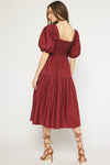 Fortunate As You Midi Dress-Burgundy