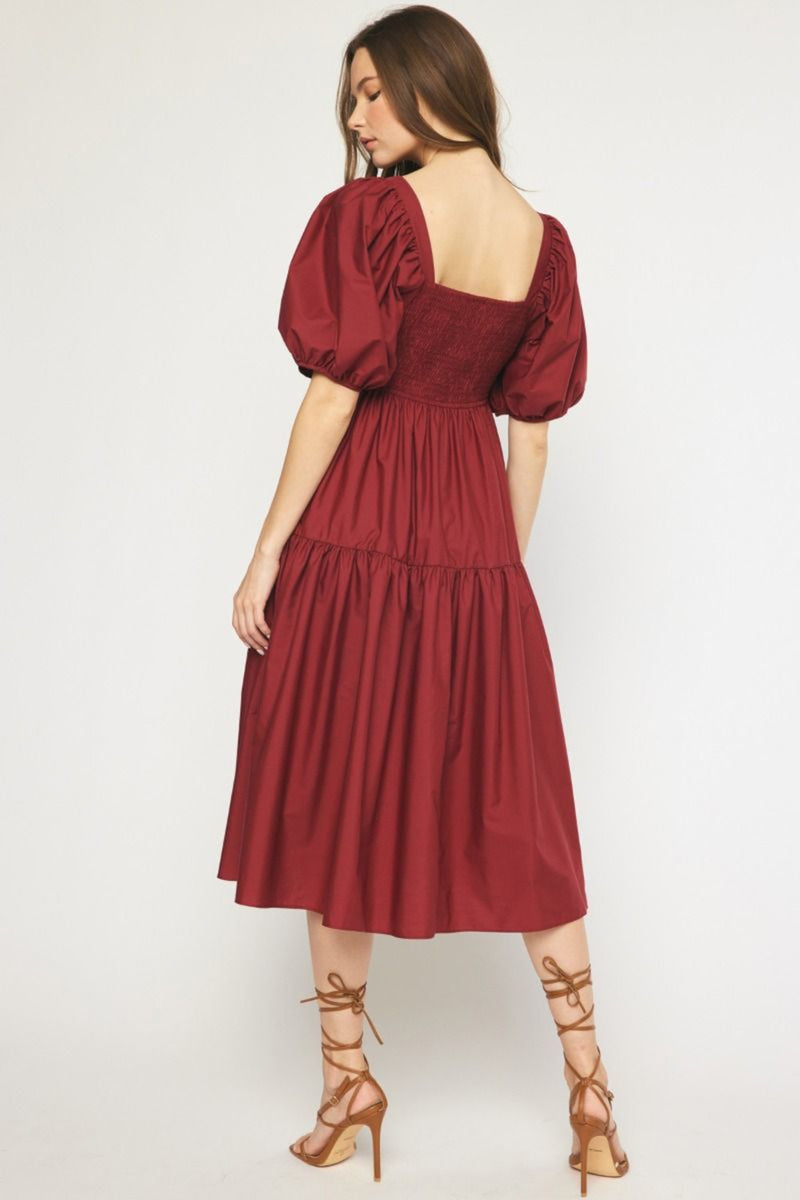 Fortunate As You Midi Dress-Burgundy