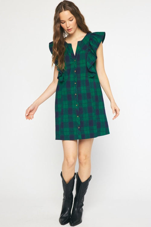 Green Plaid Sleeveless Entro Clothing Dress