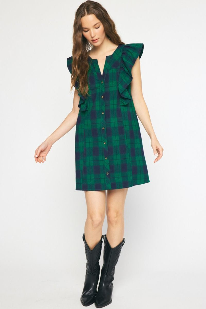 Green Plaid Sleeveless Entro Clothing Dress