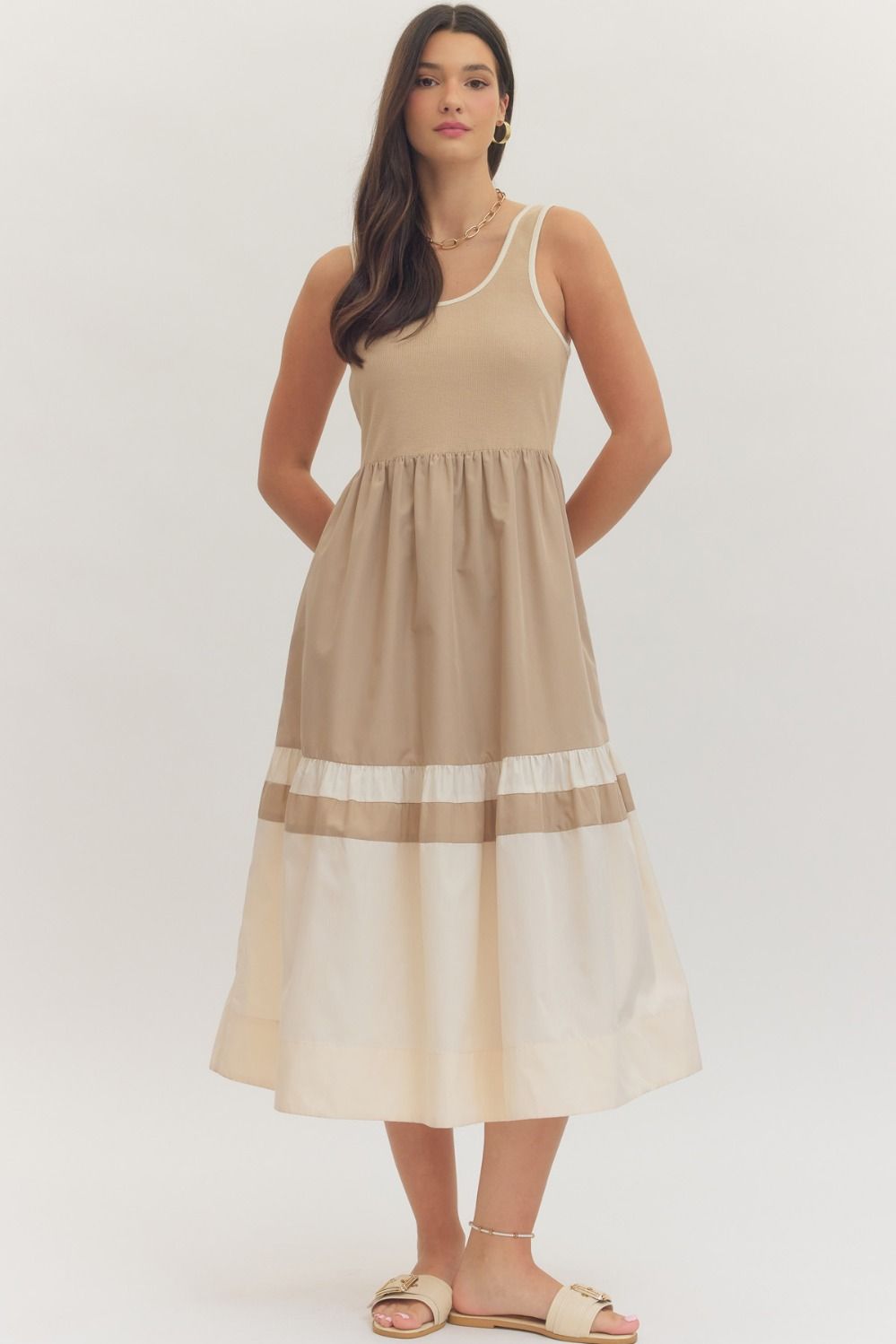 Aspen Strolls Midi Dress-Tan