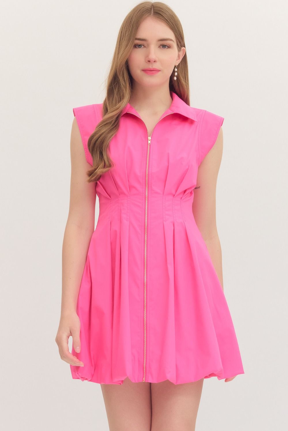 Color Pop Bubble Hem Dress-Hot Pink