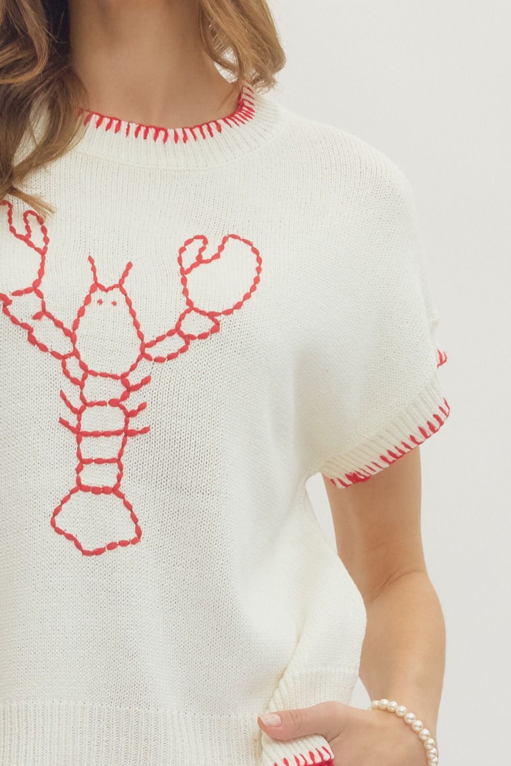 You're My Lobster Sleeveless Sweater Top-Cream