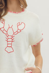 You're My Lobster Sleeveless Sweater Top-Cream