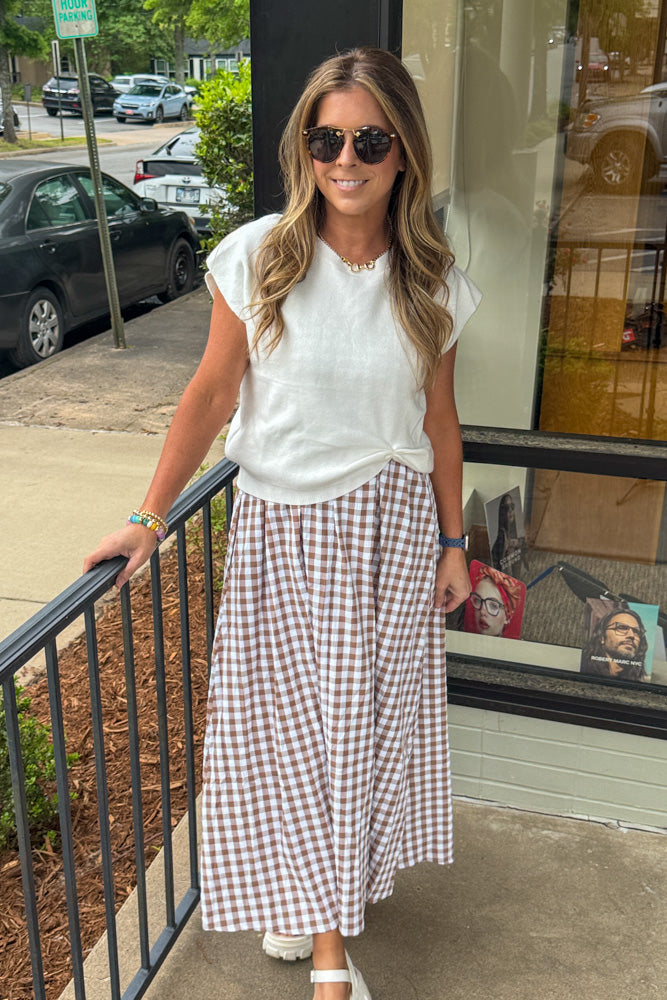 Brown Gingham Layered Dress with Sweater