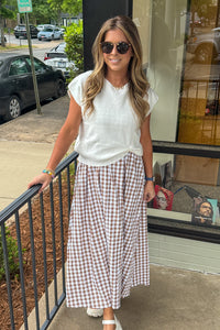Brown Gingham Layered Dress with Sweater