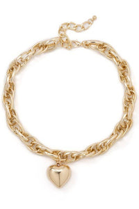 Puffy Heart Chunky Chain Statement Necklace-Gold