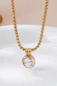 Round Zircon Pendant Necklace - Gold