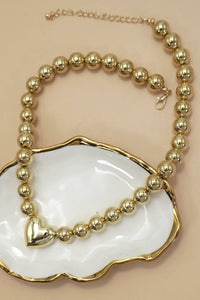 Puffy Heart Ball Chain Necklace - Gold