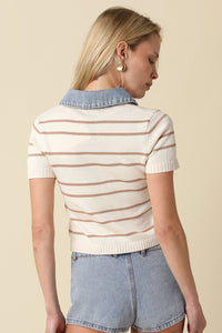 My Whole World Contrast Trim Top-Natural/Mocha - Simply Dixie Boutique