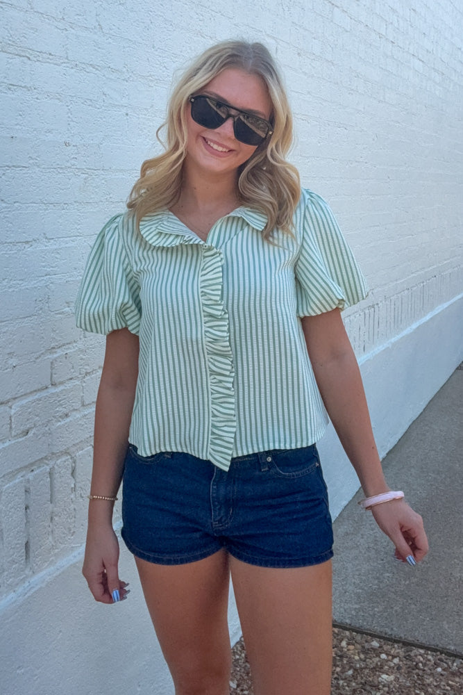 & Merci Green and White Striped Top