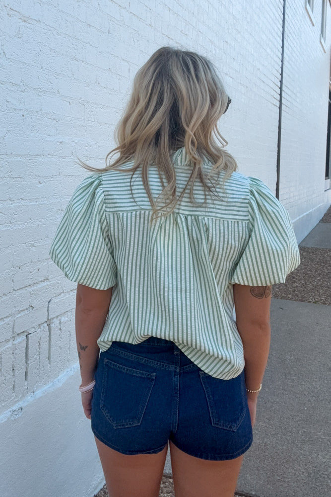 & Merci Green and White Striped Top back
