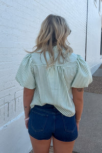 & Merci Green and White Striped Top back