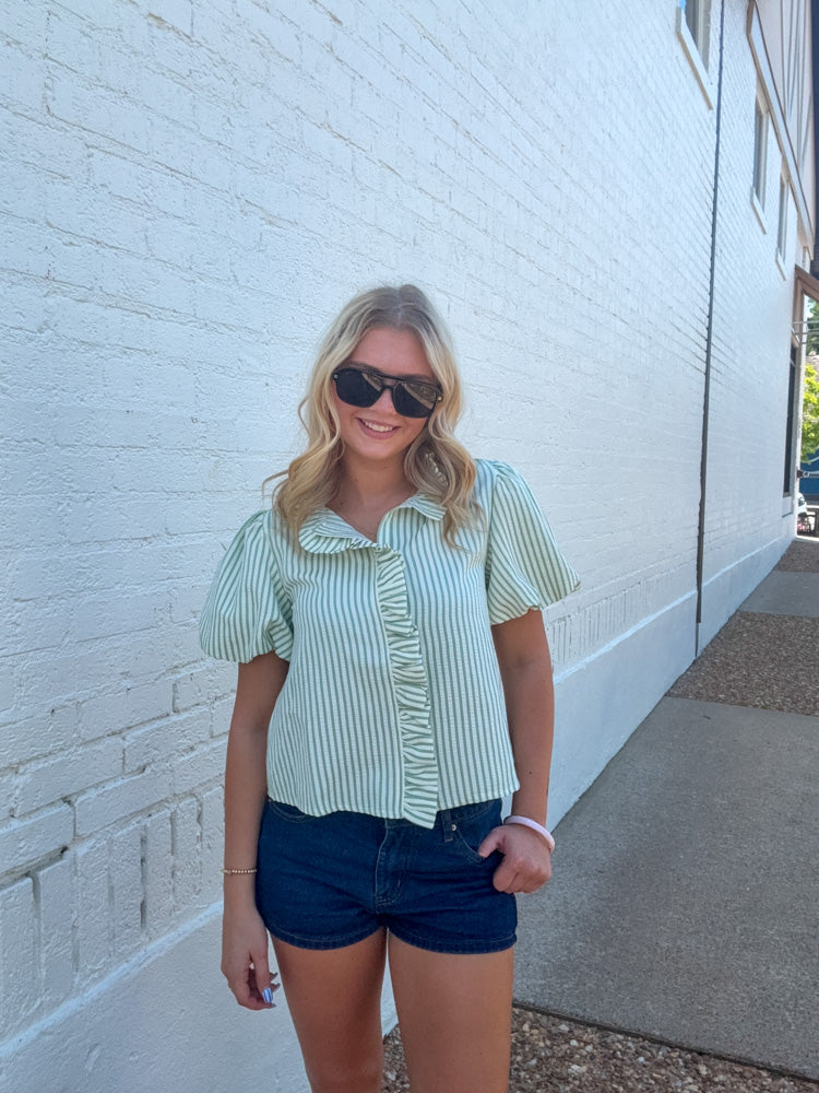 & Merci Green and White Striped Top insta