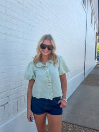 & Merci Green and White Striped Top insta