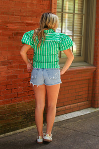 Pinched Perfection Puff Sleeve Top-Green