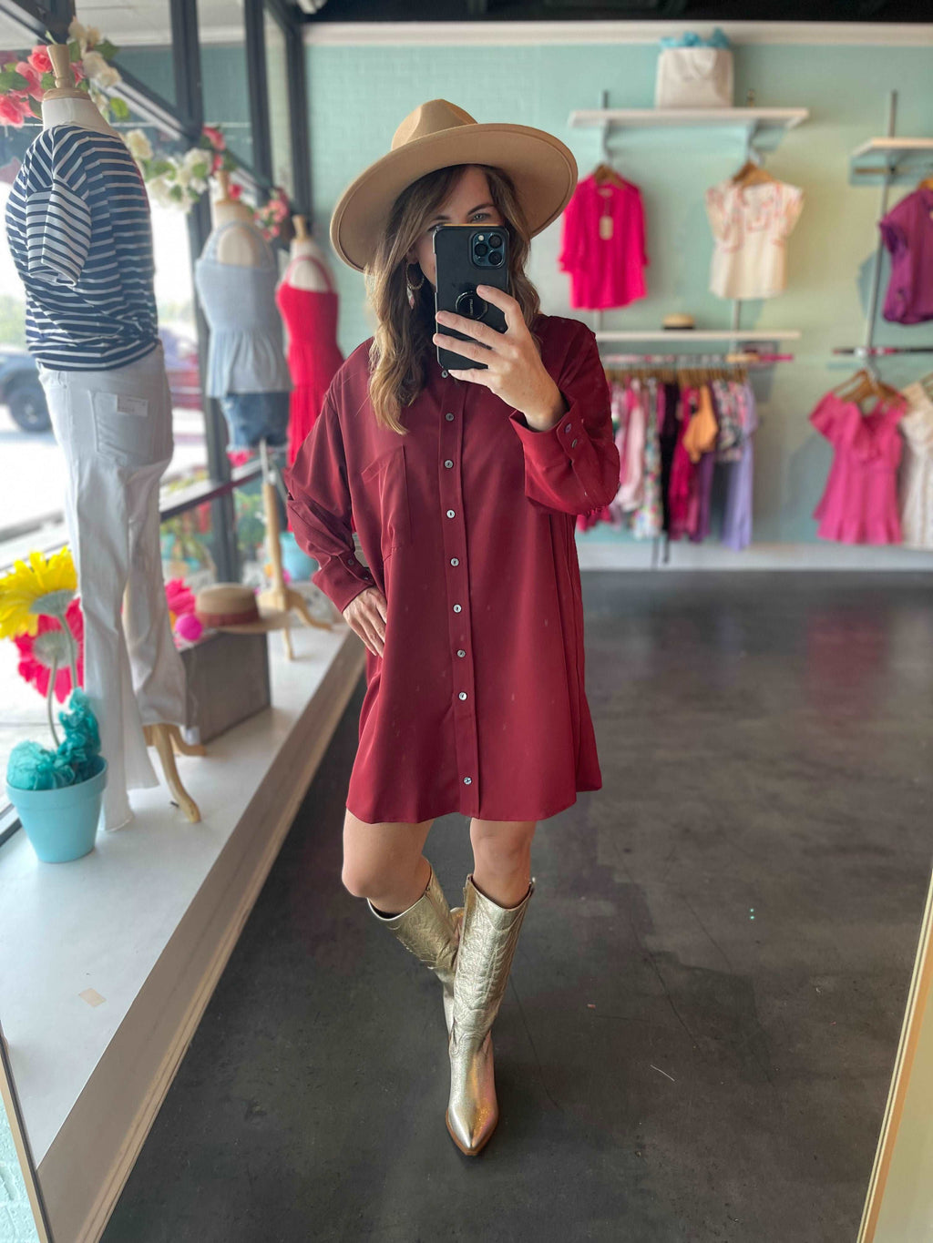 Burgundy Button Down Tunic Top by Entro Clothing