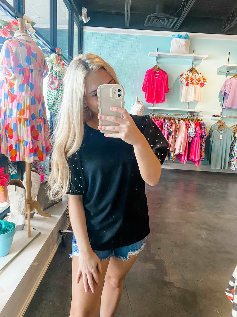 Pretty In Pearls Top-Black