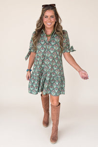 Weekends In Savannah Floral Mini Dress-Green - Simply Dixie Boutique