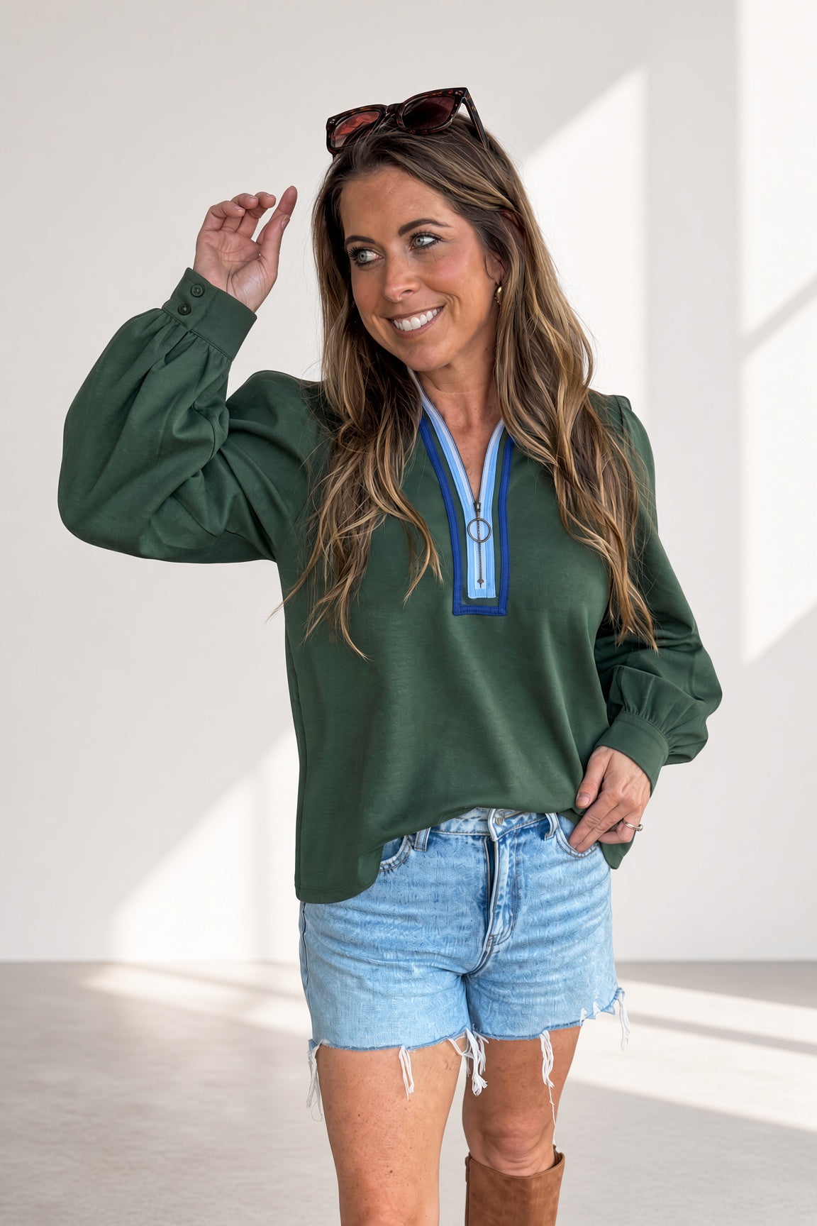 jodifl Hunter Green Half Zip Top