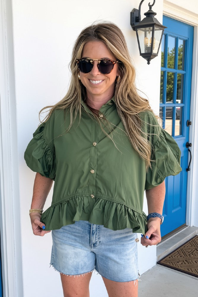 Entro Green Ruffle Top