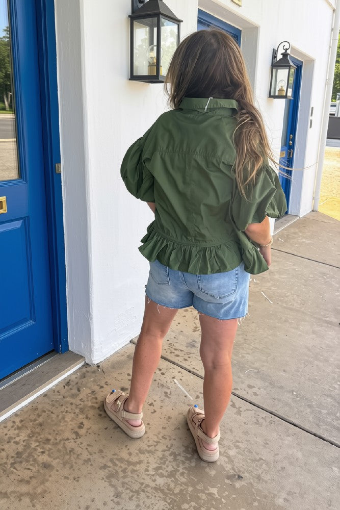 Entro Green Ruffle Top back