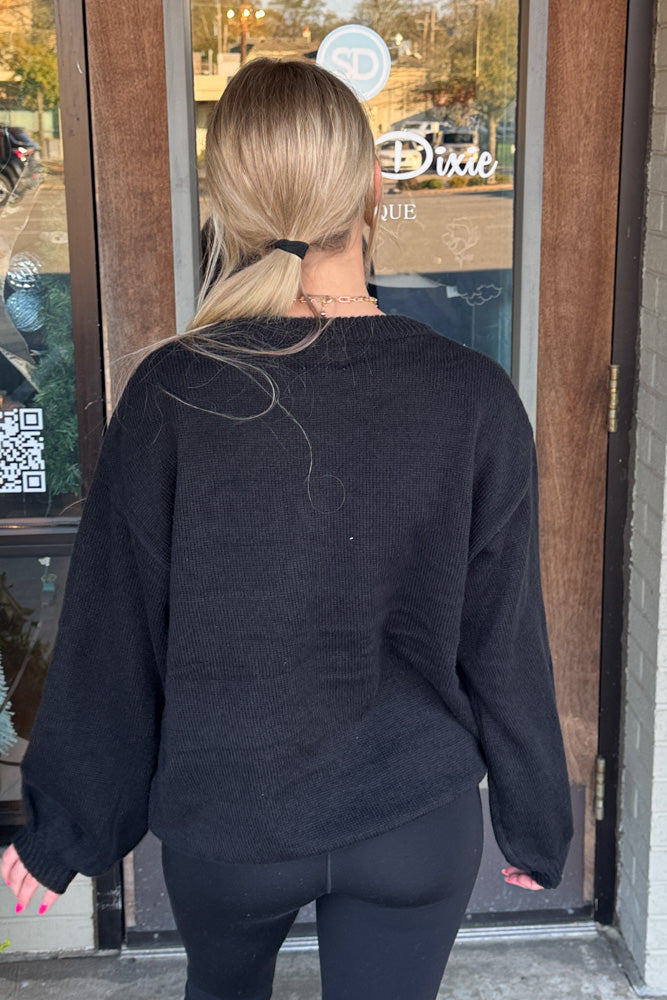 Tinsel Lettering Christmas Sweater-Black