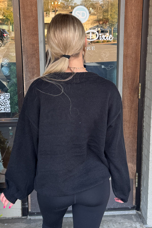 Tinsel Lettering Christmas Sweater-Black