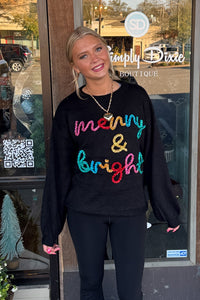 Tinsel Lettering Christmas Sweater-Black