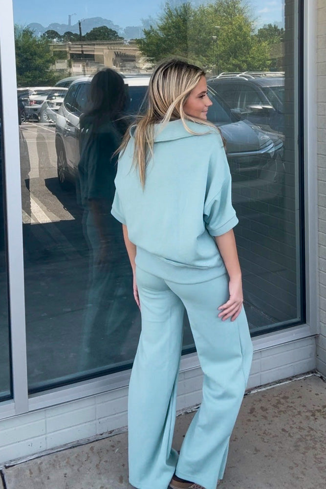 Scuba Collared Short Sleeve Pullover And Center Seam Pant