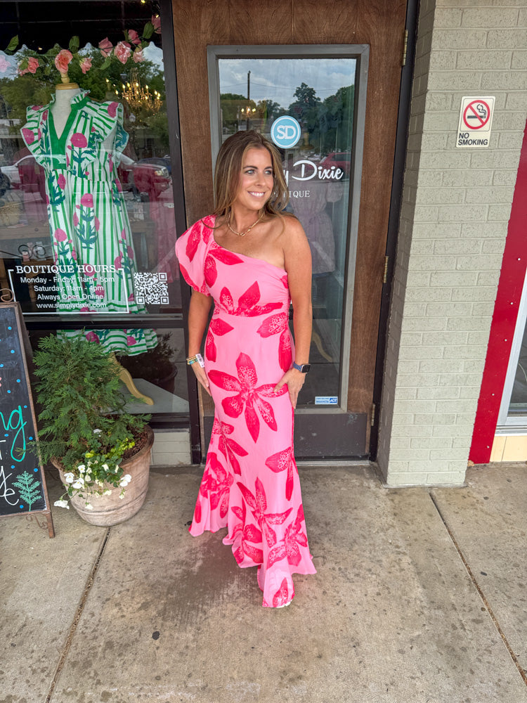Pink Floral Maxi Dress Tropical