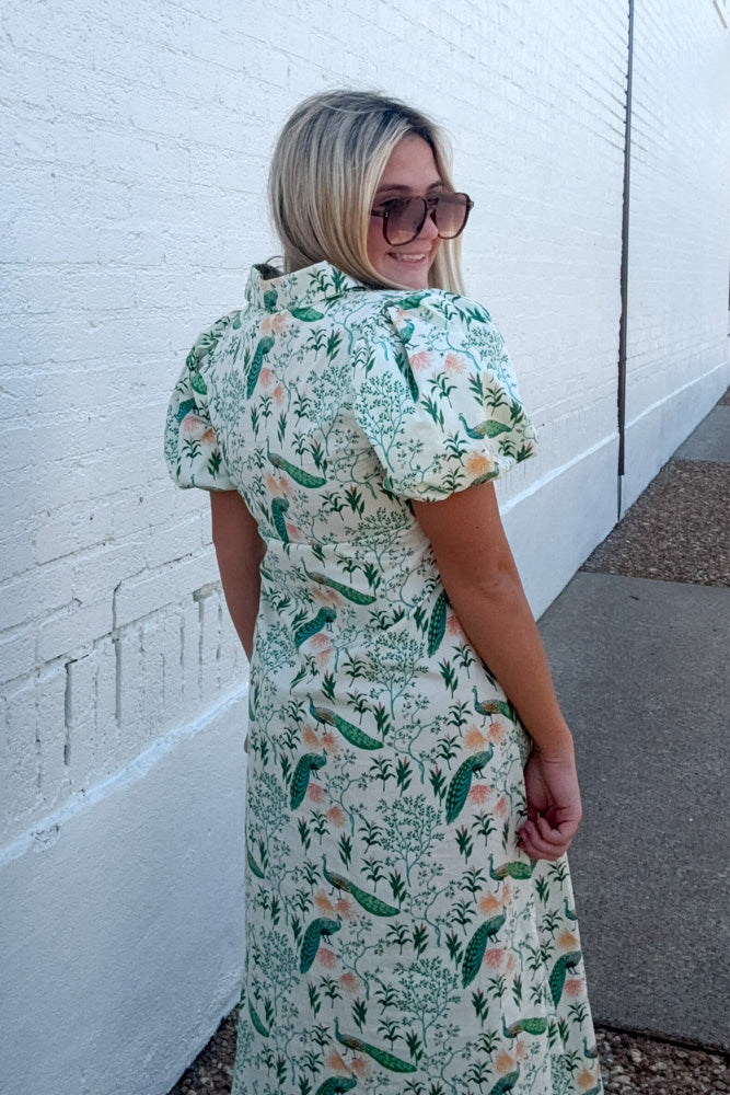 TCEC Peacock Print Maxi Dress back