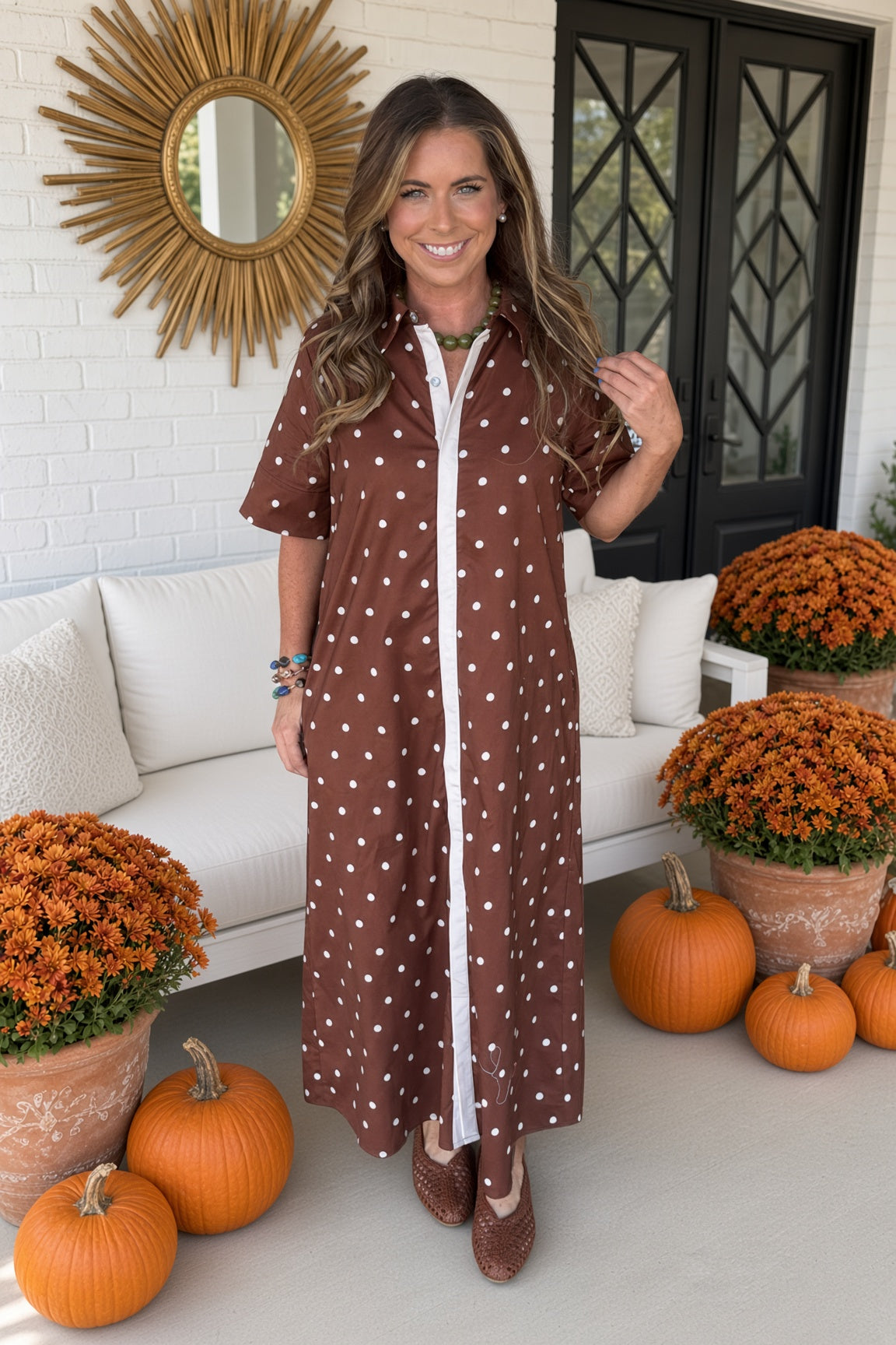Dots Are Fun Midi Dress-Brown - Simply Dixie Boutique
