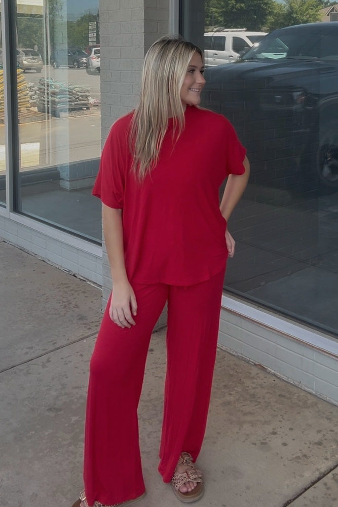 Ribbed Relaxed Fit Top And Pants Set