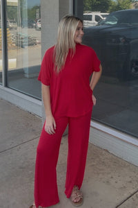 Ribbed Relaxed Fit Top And Pants Set
