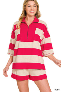 PRE-ORDER (Ships 7/9) Zenana-French Terry Color Block Top and Shorts Set