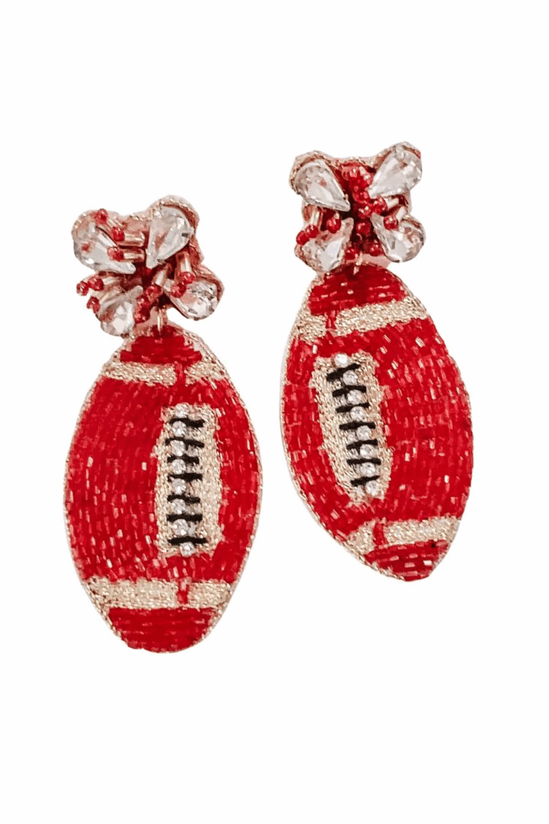Football Beaded Earrings-Red