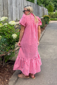 Red Gingham Midi Dress back