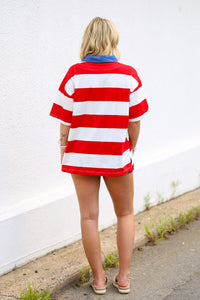 Red White and Blue Collar Top back