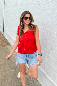 Simple As That lace trimmed button front top in red by TCEC – feminine red lace top