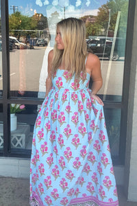 Floral Print Gathered Waist Maxi Dress-Multi