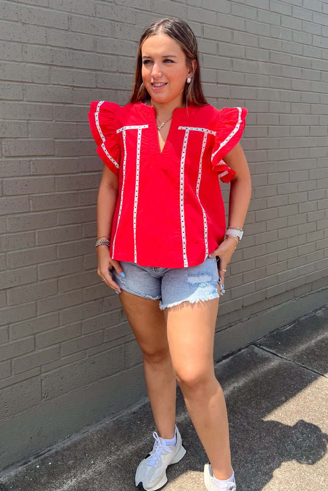 Strut and Bolt Red Lace Trim Top
