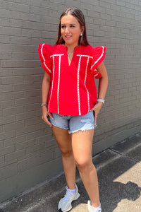 Strut and Bolt Red Lace Trim Top