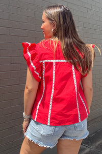 Strut and Bolt Red Lace Trim Top back