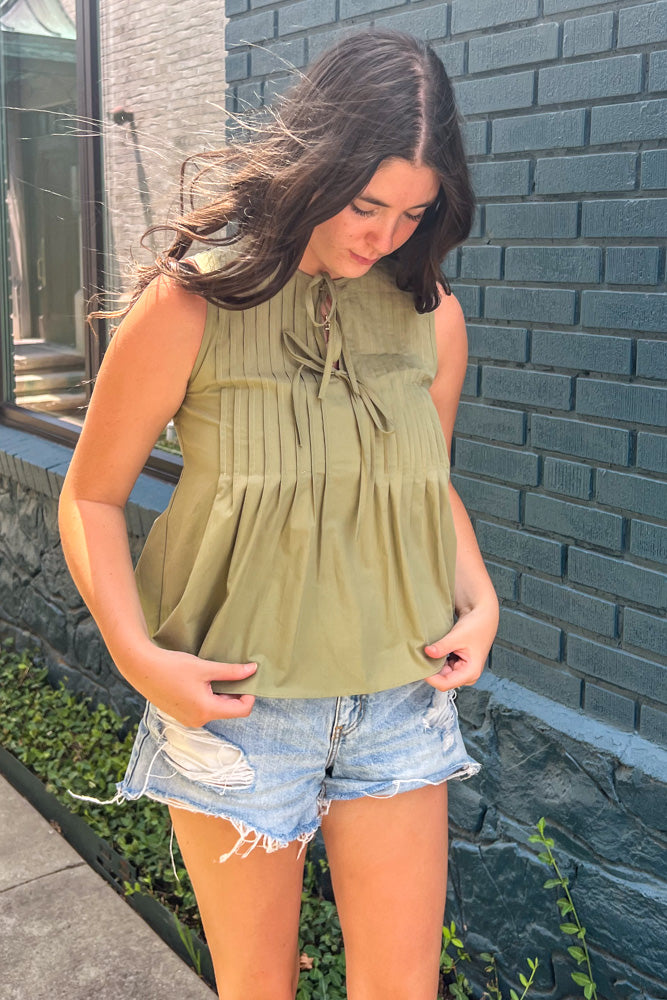 Strut and Bolt Olive Pleated Top