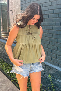 Strut and Bolt Olive Pleated Top