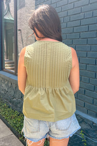 Strut and Bolt Olive Pleated Top Back