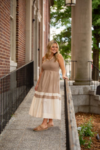 Aspen Strolls Midi Dress-Tan