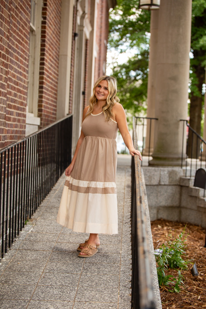 Aspen Strolls Midi Dress-Tan