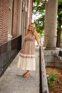 Aspen Strolls Midi Dress-Tan
